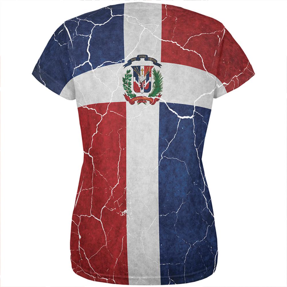 Distressed Dominican Republic Flag All Over Womens T Shirt Women's T-Shirts Old Glory   