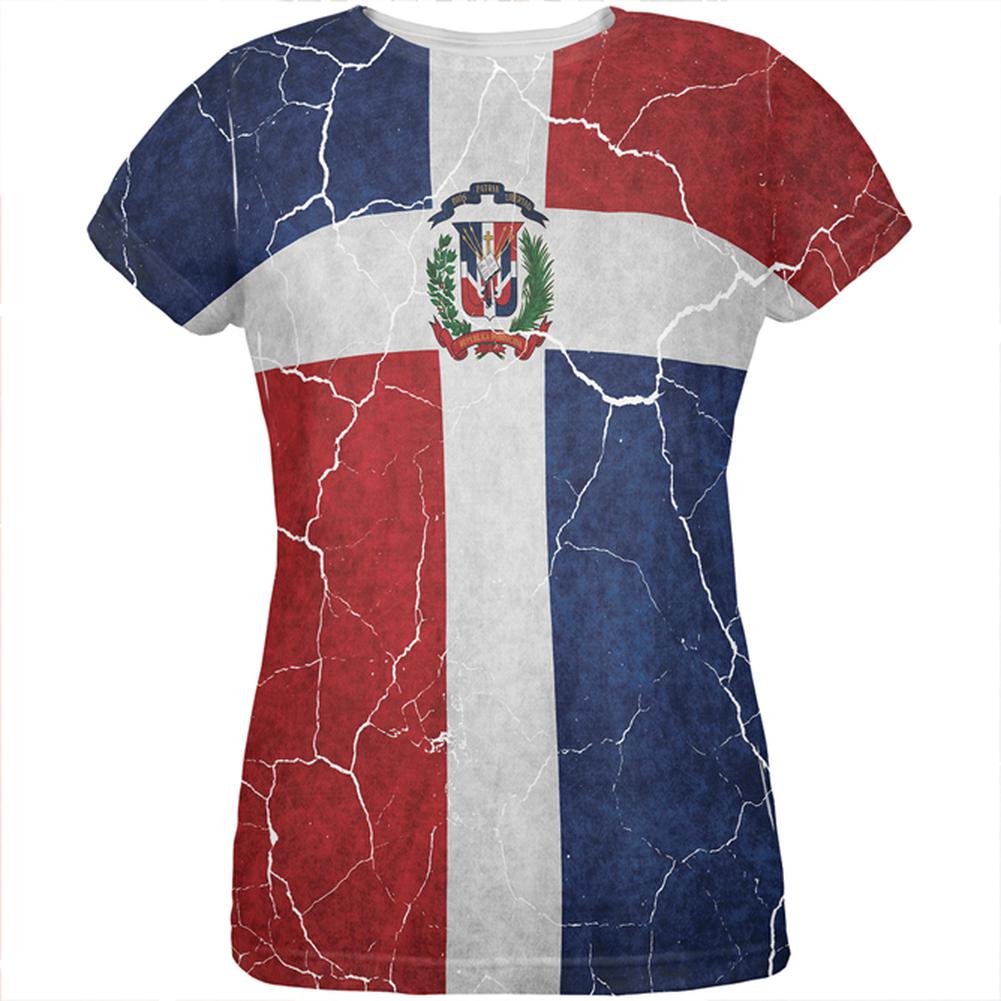 Distressed Dominican Republic Flag All Over Womens T Shirt Women's T-Shirts Old Glory 2XL Multi 