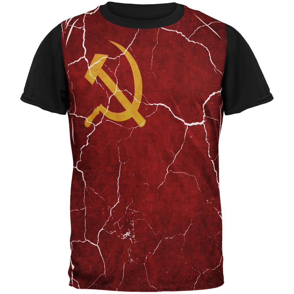 Distressed Soviet Union Flag All Over Mens Black Back T Shirt Men's T-Shirts Old Glory SM Multi 