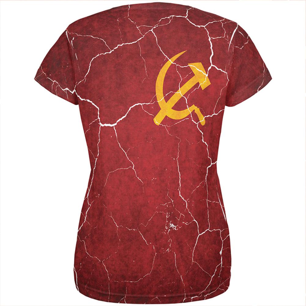 Distressed Soviet Union Flag All Over Womens T Shirt Women's T-Shirts Old Glory   