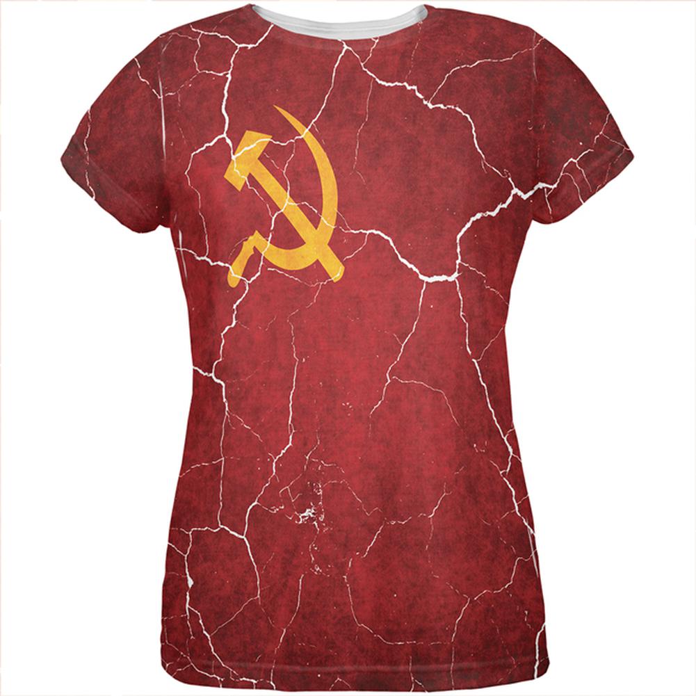 Distressed Soviet Union Flag All Over Womens T Shirt Women's T-Shirts Old Glory 2XL Multi 