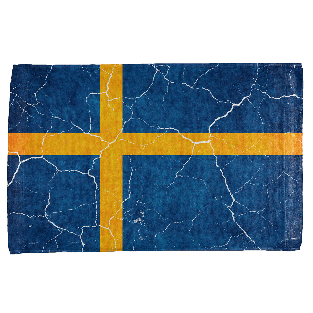 Distressed Swedish Flag All Over Hand Towel Hand Towel Old Glory OS Multicolored 