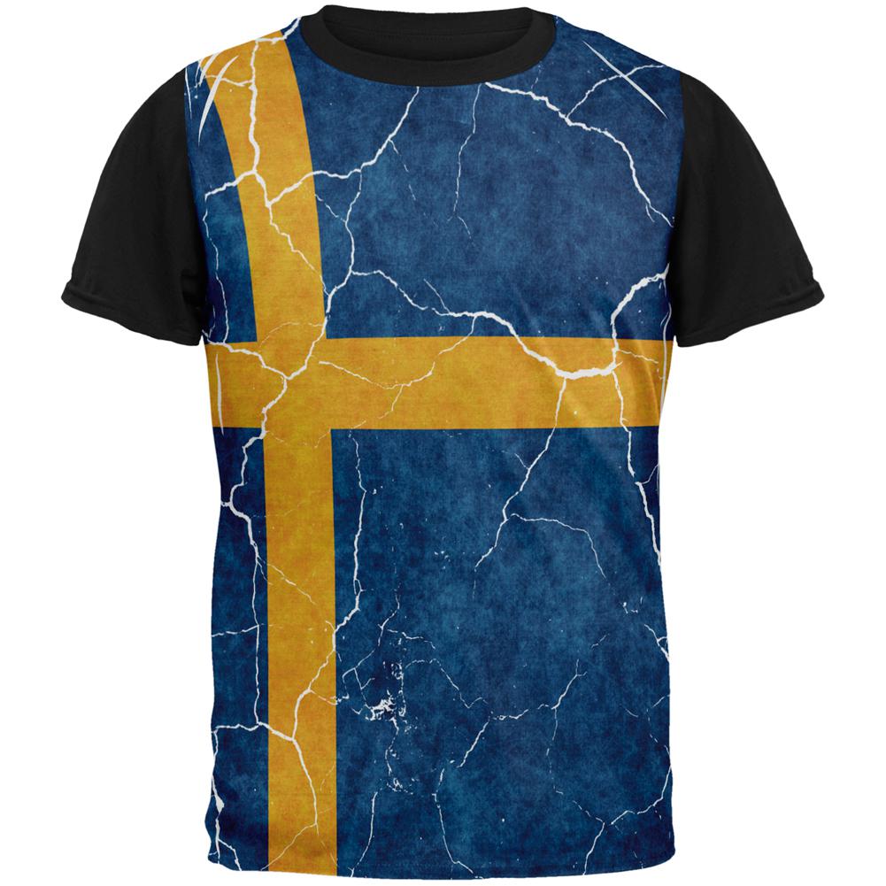 Distressed Swedish Flag All Over Mens Black Back T Shirt Men's T-Shirts Old Glory MD Multi 