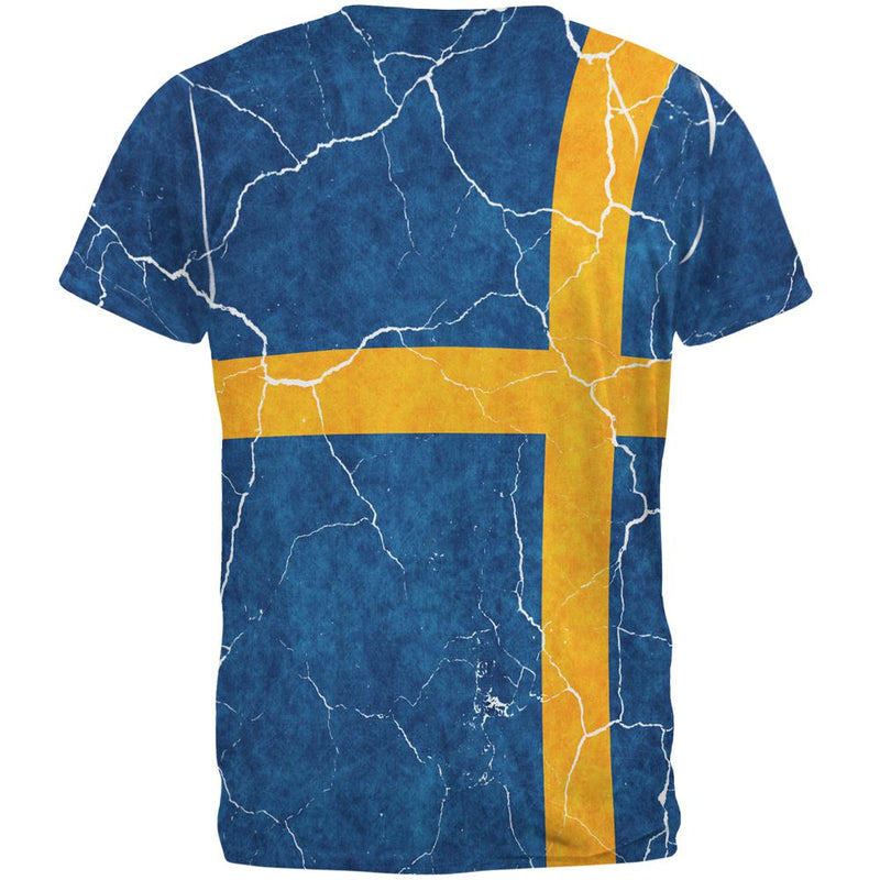 Distressed Swedish Flag All Over Mens T Shirt Men's T-Shirts Old Glory   
