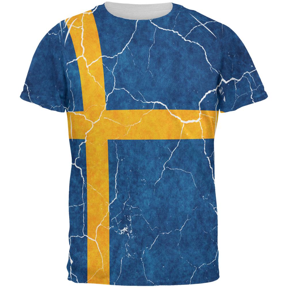 Distressed Swedish Flag All Over Mens T Shirt Men's T-Shirts Old Glory 2XL Multi 