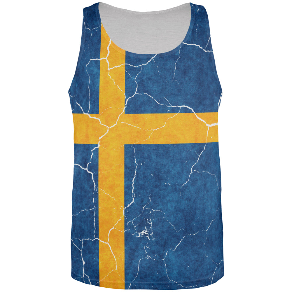 Distressed Swedish Flag All Over Mens Tank Top Men's Tank Tops Old Glory 3XL Multicolored 