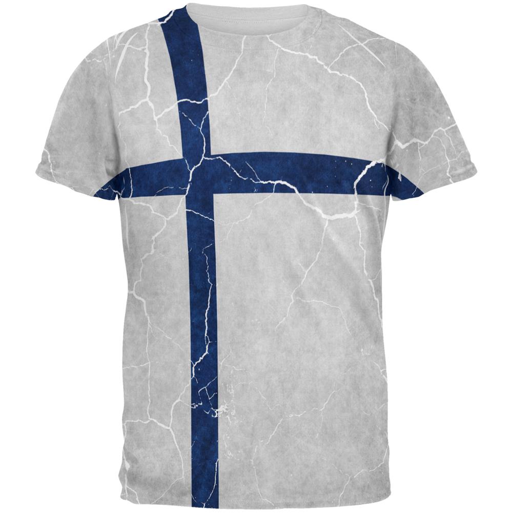 Distressed Finland Flag All Over Mens T Shirt Men's T-Shirts Old Glory 2XL Multi 