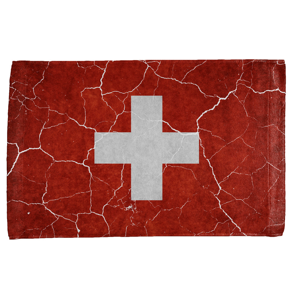 Distressed Swiss Flag All Over Hand Towel Hand Towel Old Glory OS Multicolored 