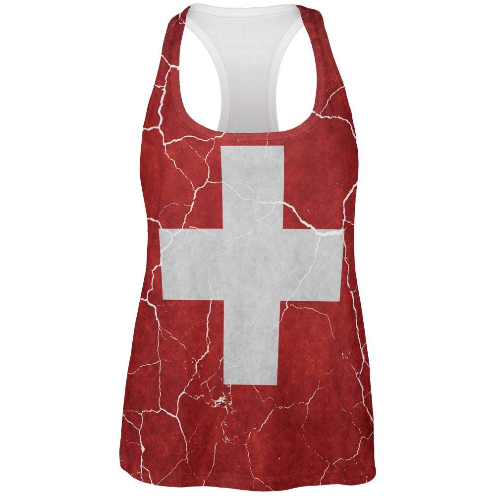 Distressed Swiss Flag All Over Womens Work Out Tank Top Women's Tank Tops Old Glory 2XL Multicolored 