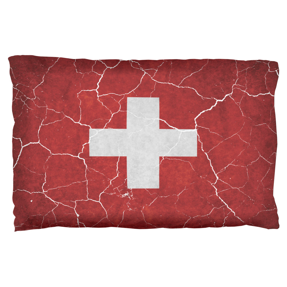 Distressed Swiss Flag Pillow Case Pillowcases Old Glory OS Multicolored 