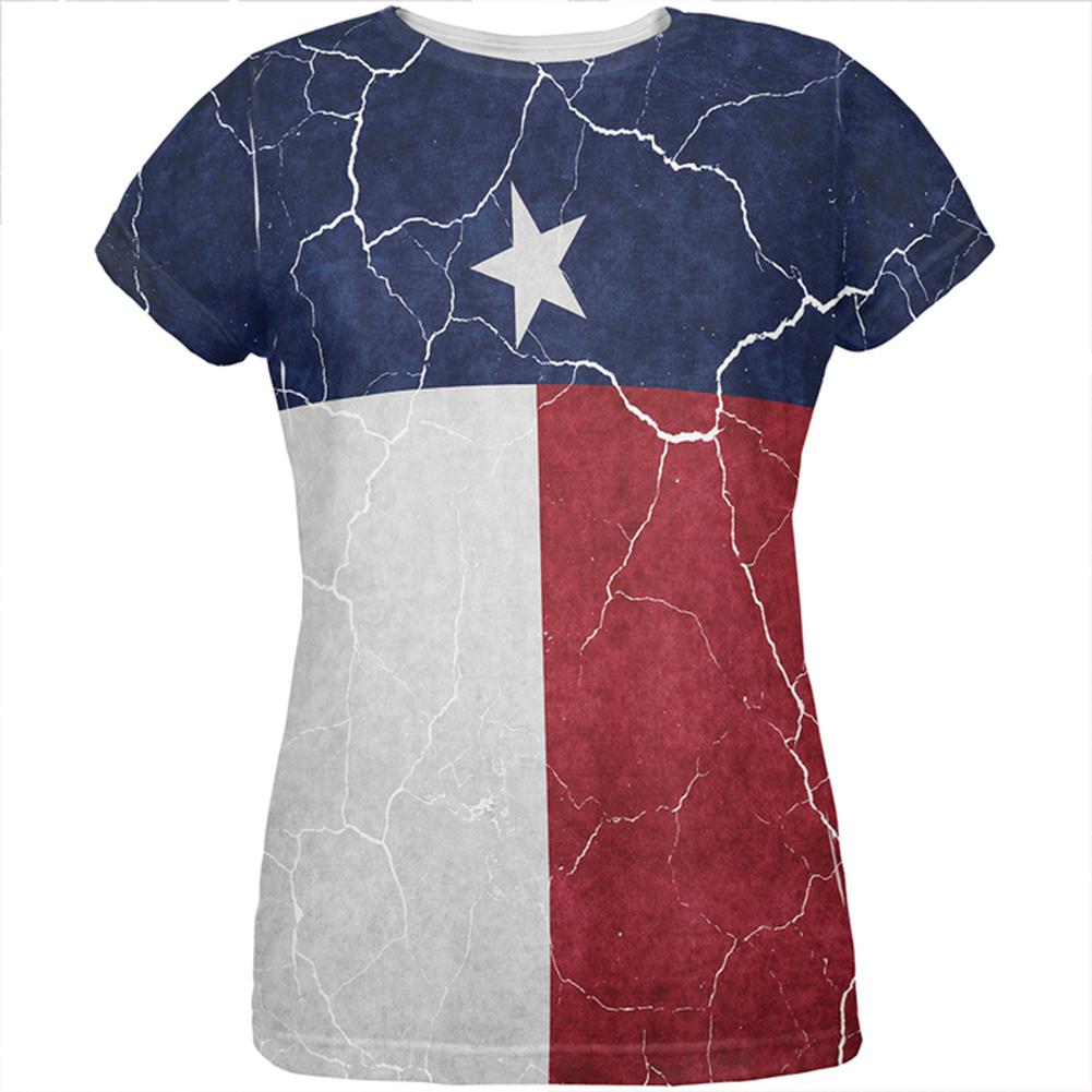 Distressed Texas Flag All Over Womens T Shirt Women's T-Shirts Old Glory 2XL Multi 