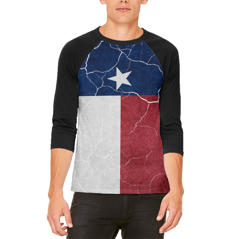 Distressed Texas Flag Mens Raglan T Shirt Men's T-Shirts Old Glory LG White 