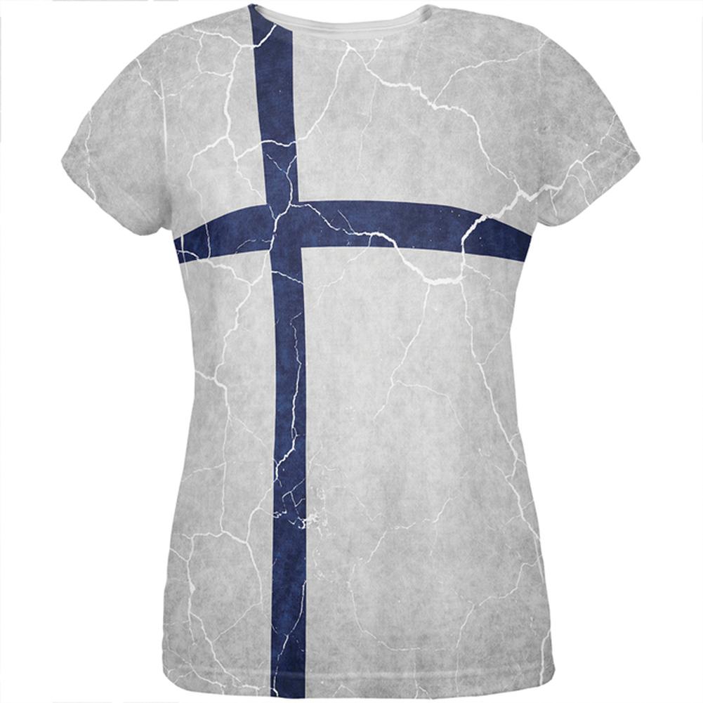 Distressed Finland Flag All Over Womens T Shirt Women's T-Shirts Old Glory 2XL Multi 