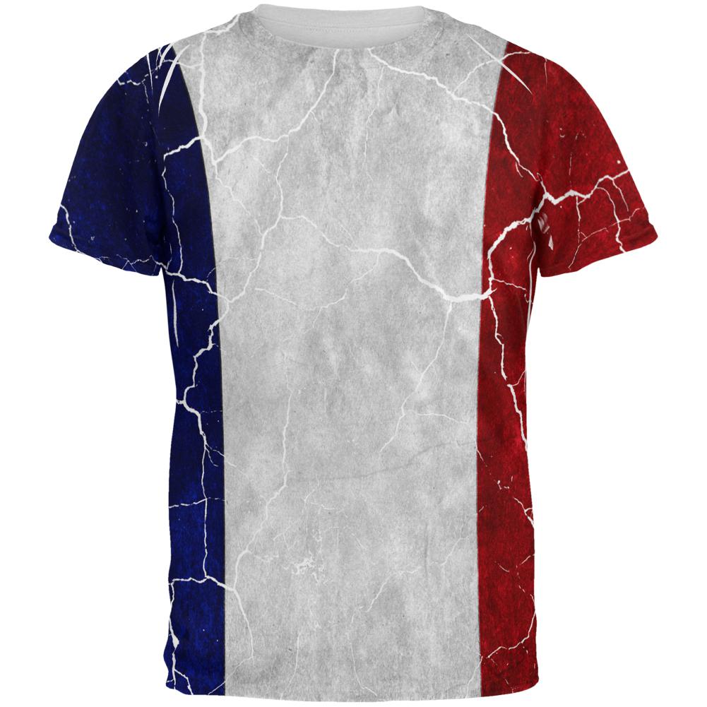 Distressed French Flag All Over Mens T Shirt Men's T-Shirts Old Glory 2XL Multi 