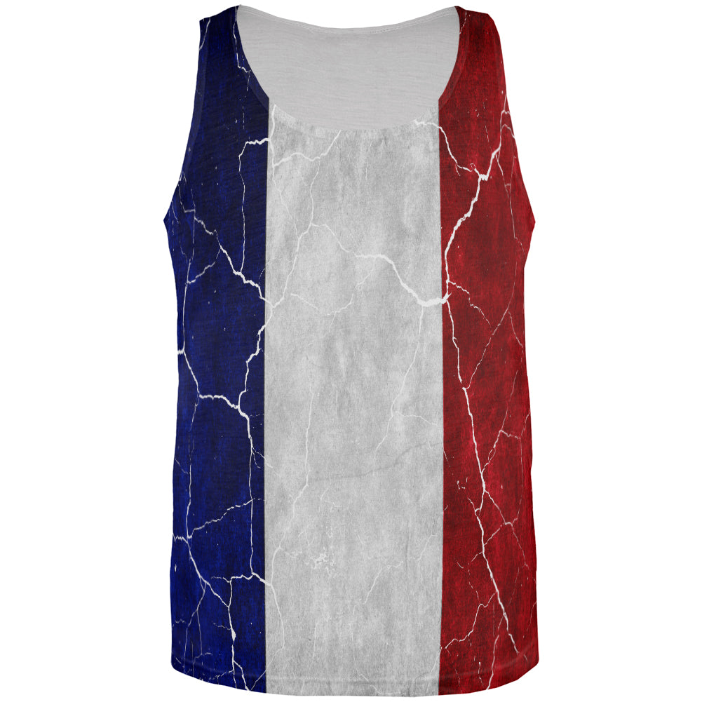 Distressed French Flag All Over Mens Tank Top Men's Tank Tops Old Glory 3XL Multicolored 