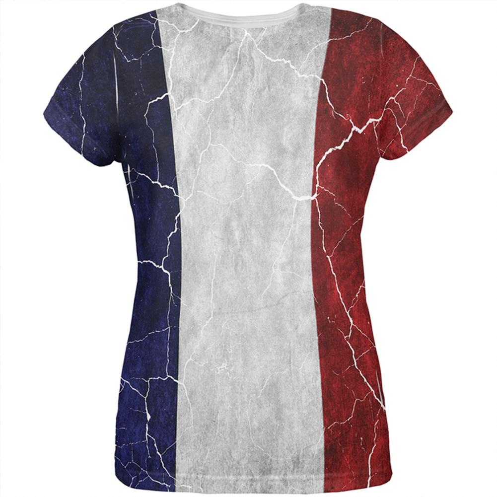 Distressed French Flag All Over Womens T Shirt Women's T-Shirts Old Glory 2XL Multi 