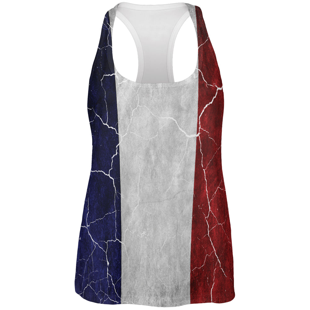 Distressed French Flag All Over Womens Work Out Tank Top Women's Tank Tops Old Glory 2XL Multicolored 