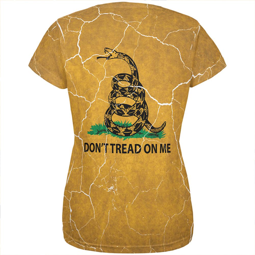 Distressed Gadsden Flag All Over Womens T Shirt Women's T-Shirts Old Glory   