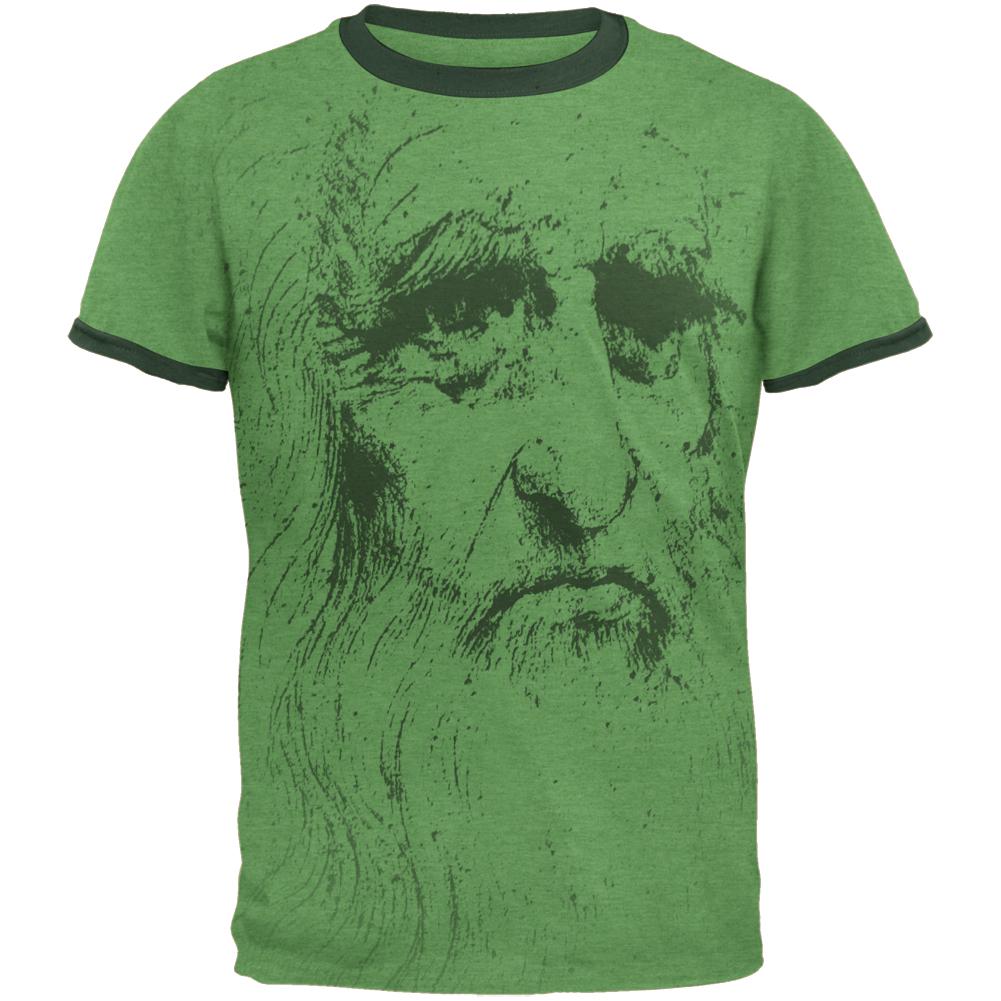 Leonardo Da Vinci Portrait Mens Ringer T Shirt Men's T-Shirts Old Glory 2XL Heather Green-Forest 