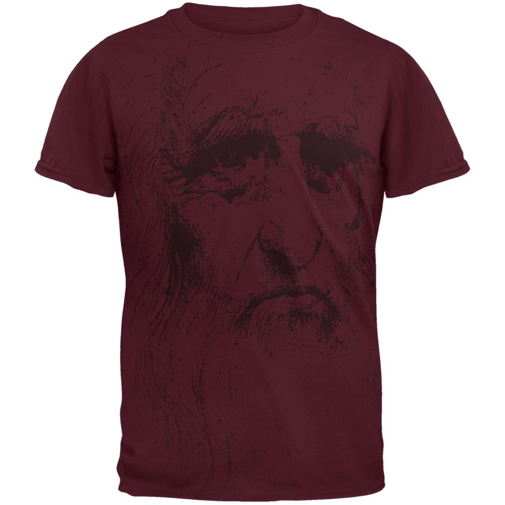 Leonardo Da Vinci Portrait Mens T Shirt Men's T-Shirts Old Glory 2XL Maroon 