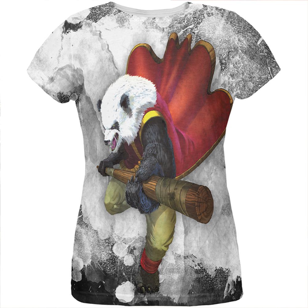 Panda Warrior Monk All Over Womens T Shirt Women's T-Shirts Old Glory 2XL Multi 