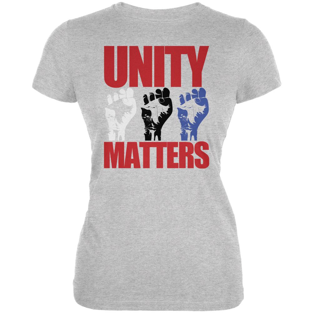 Unity Matters Raised Fists Blue Black White Juniors Soft T Shirt Juniors T-Shirts Old Glory 2XL Heather 