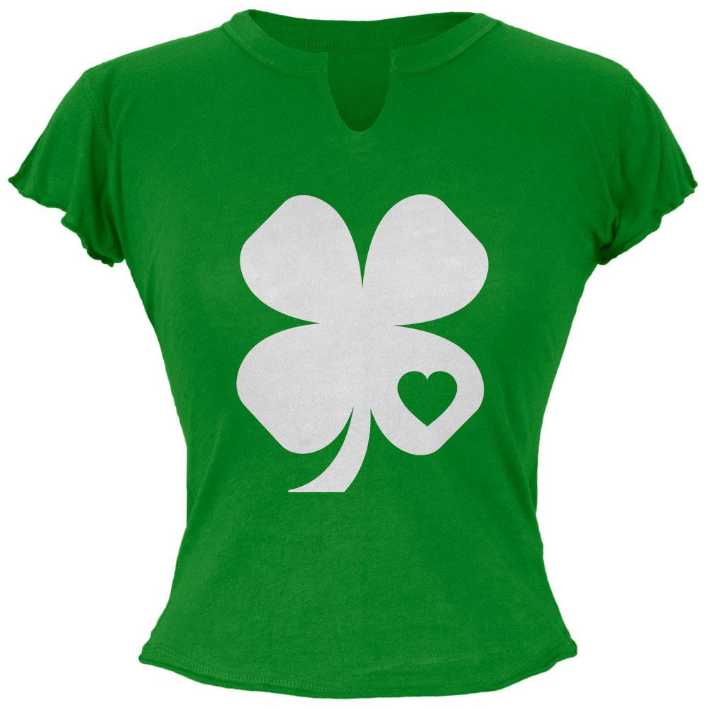 St. Patrick's Day Shamrock Heart Cap Sleeve Juniors Soft T-Shirt Juniors T-Shirts Old Glory   