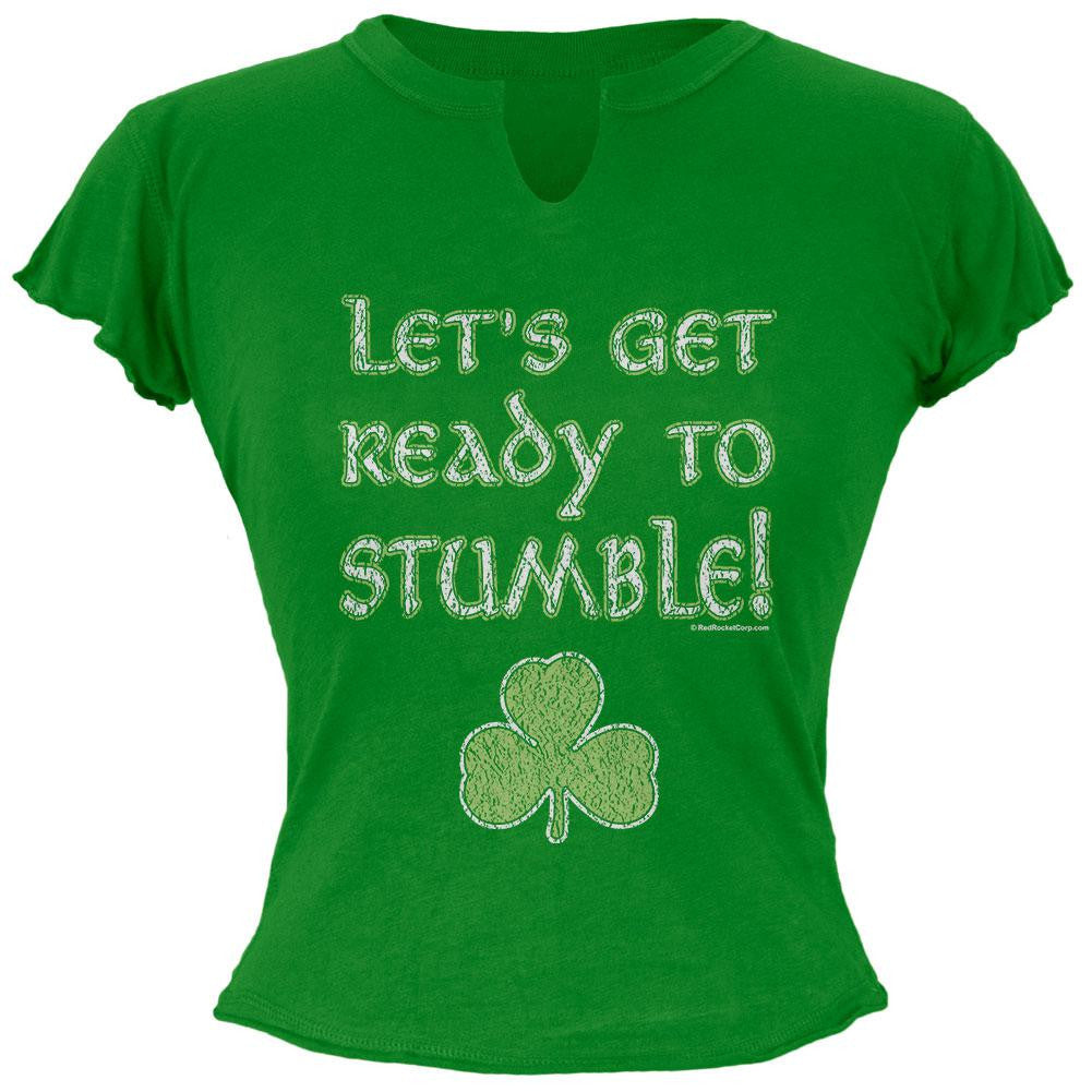 St. Patricks Day - Lets Get Ready To Stumble Juniors Raw Edge T Shirt Juniors T-Shirts Old Glory   