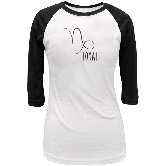 Capricorn Loyal Juniors 3/4 Sleeve Raglan T Shirt Junior's Raglans global LG White-Black 