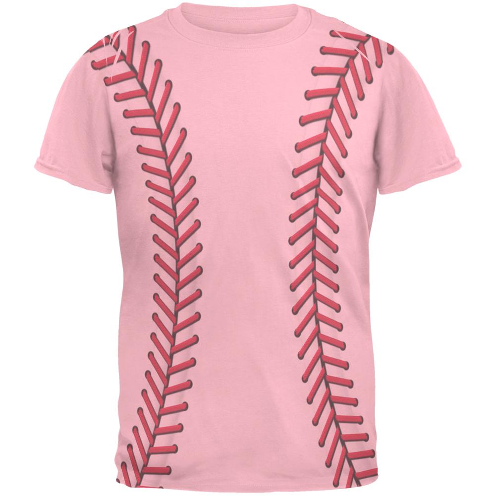 Baseball Stitches Mens T Shirt Men's T-Shirts Old Glory LG Pink 