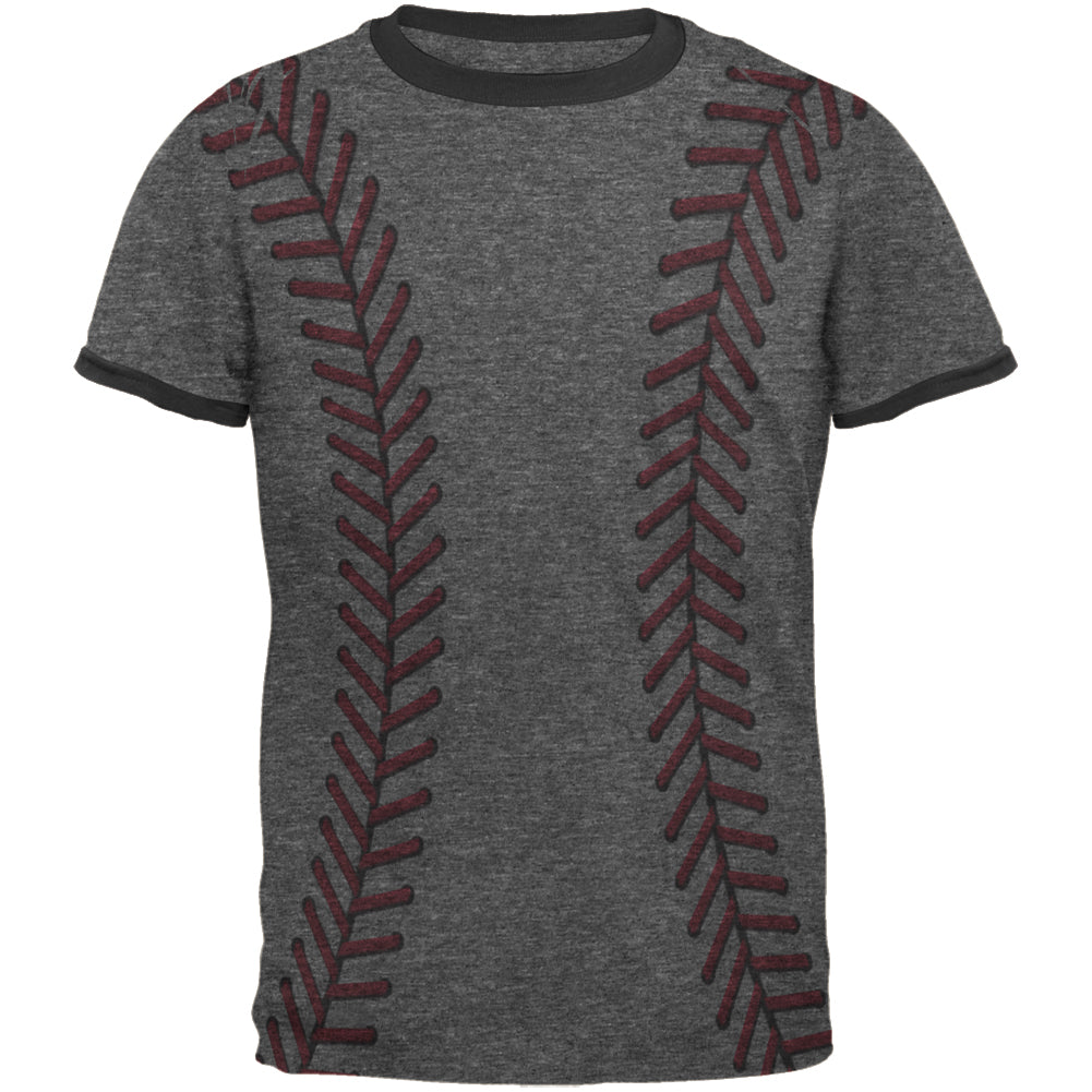 Baseball Stitches Mens Ringer T Shirt Men's T-Shirts global MD Heather-Black 