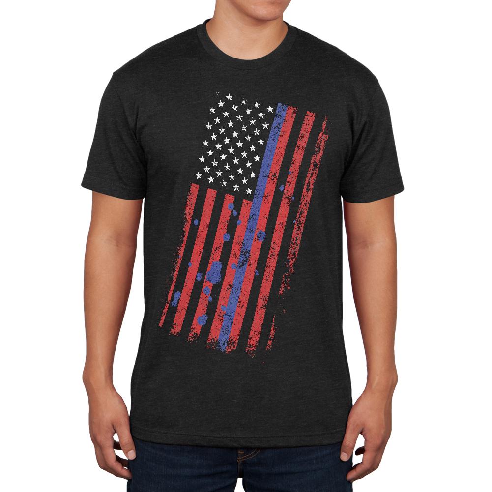 Distressed Thin Blue Line American Flag Mens Soft T Shirt Men's T-Shirts Old Glory 2XL Vintage Black 