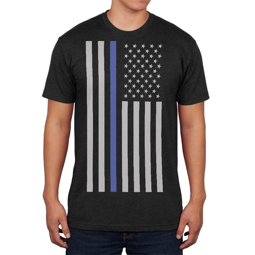 Thin Blue Line American Flag Mens Soft T Shirt Men's T-Shirts Old Glory 2XL Vintage Black 