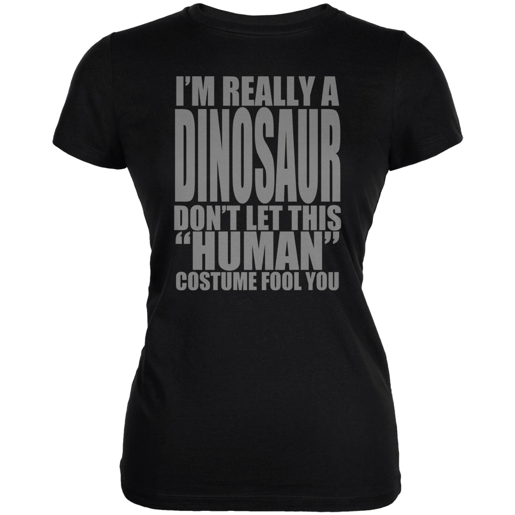 Halloween Human Dinosaur Costume Juniors Soft T Shirt Juniors T-Shirts Old Glory 2XL Black 