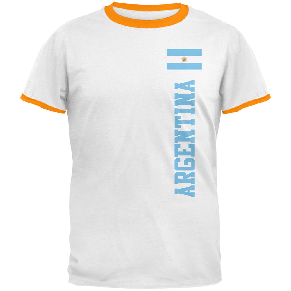 World Cup Argentina Mens Ringer T Shirt Men's T-Shirts global LG White-Gold 