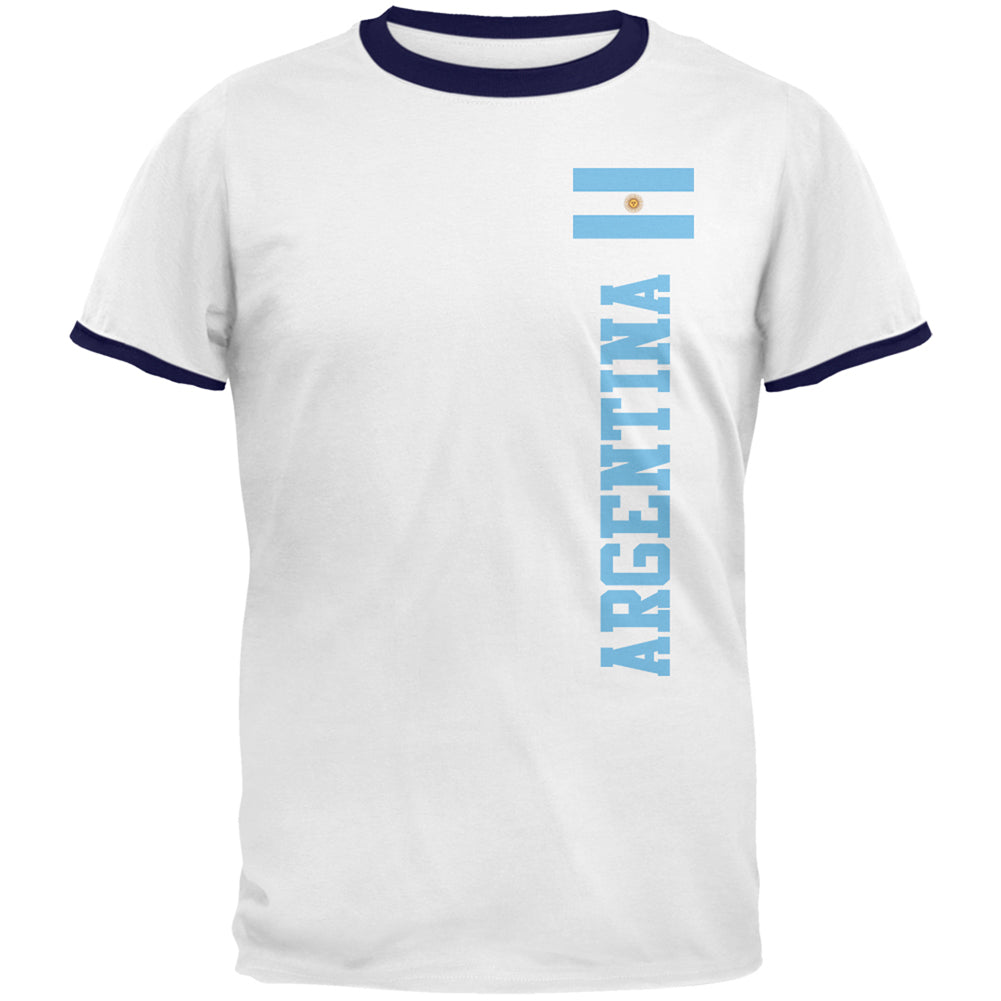 World Cup Argentina Mens Ringer T Shirt Men's T-Shirts global 2XL White-Navy 