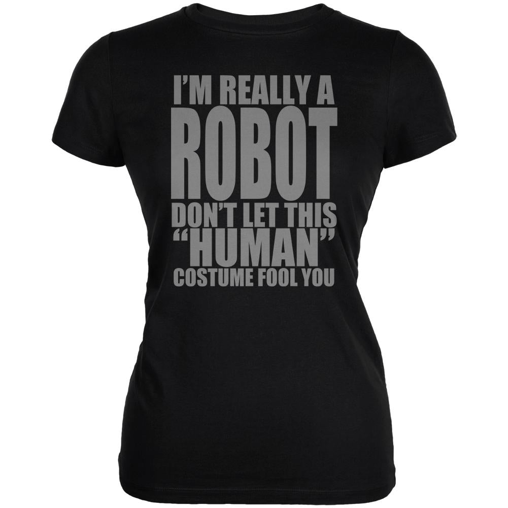 Halloween Human Robot Costume Juniors Soft T Shirt Juniors T-Shirts Old Glory 2XL Black 