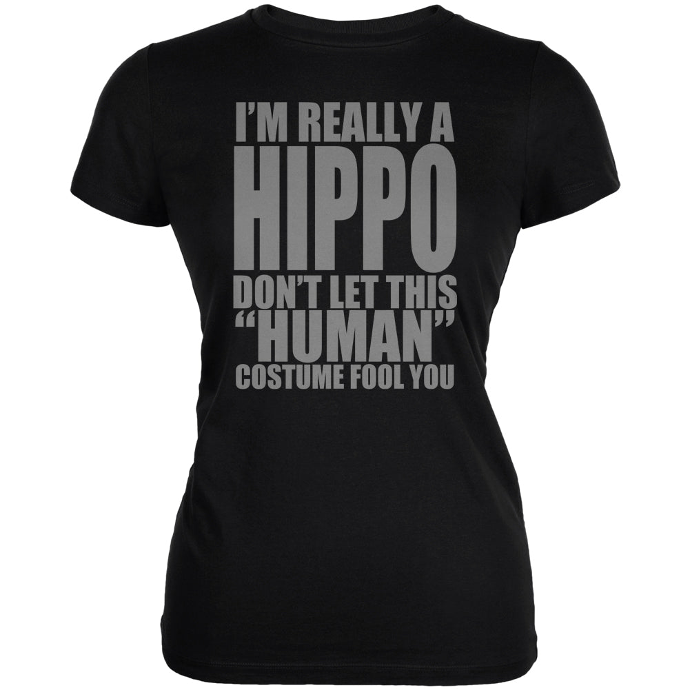 Halloween Human Hippo Costume Juniors Soft T Shirt Juniors T-Shirts Old Glory 2XL Black 