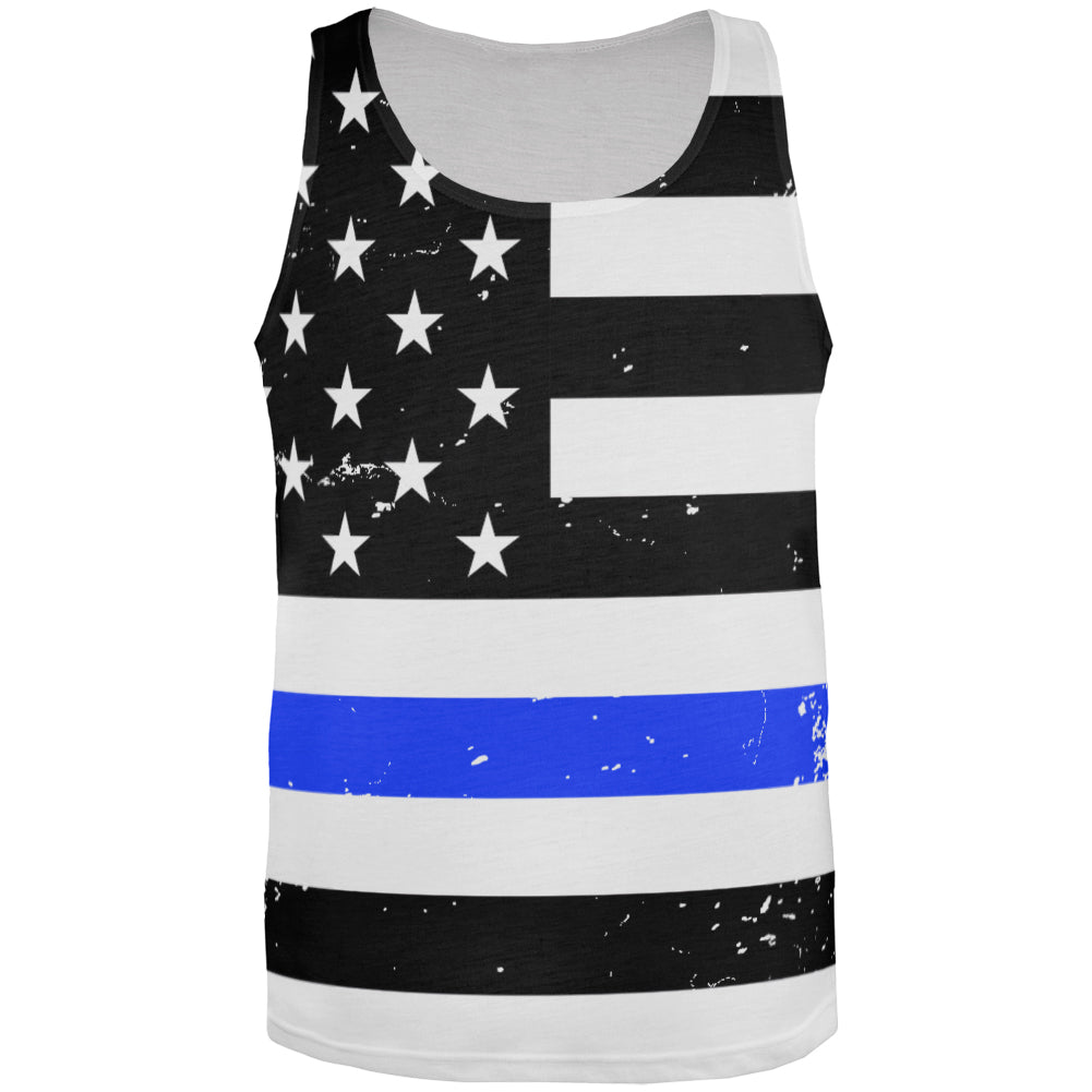 Distressed Thin Blue Line American Flag All Over Mens Tank Top Men's Tank Tops Old Glory 3XL Multi 