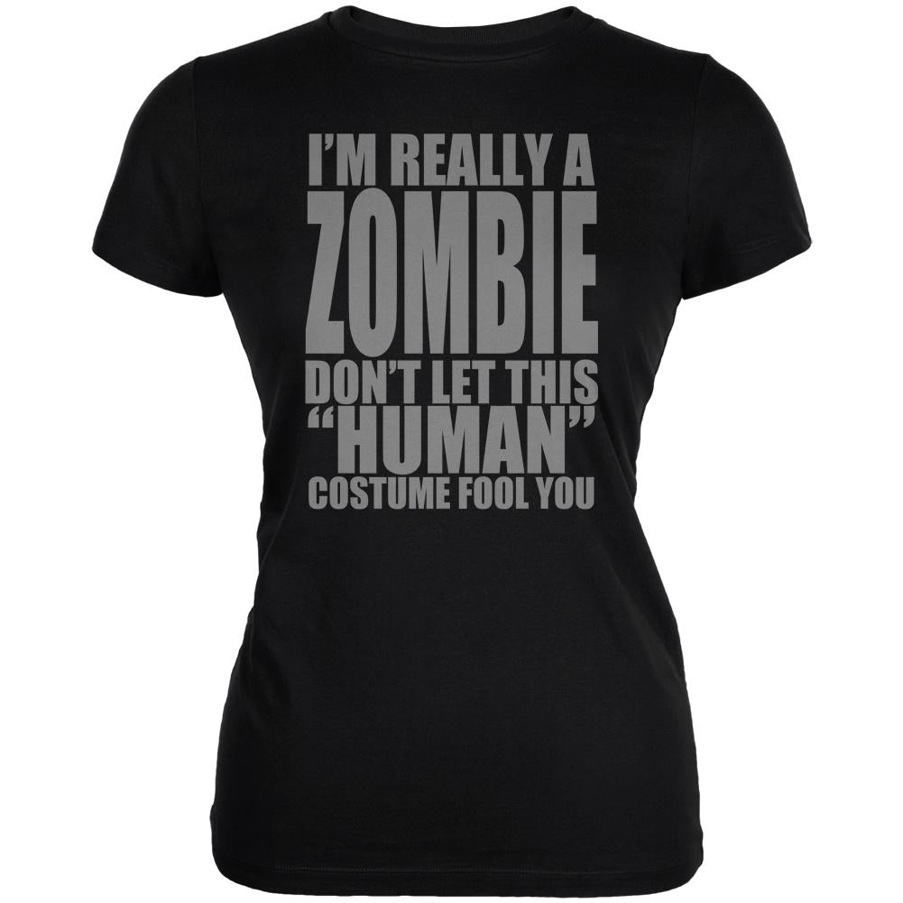 Halloween Human Zombie Costume Juniors Soft T Shirt Juniors T-Shirts Old Glory 2XL Black 