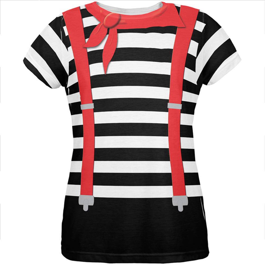 Halloween French Mime Costume All Over Womens T Shirt Women's T-Shirts Old Glory SM  