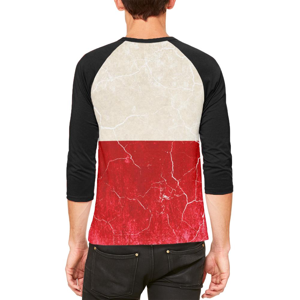 Distressed Grunge Polish Flag Mens Raglan T Shirt Men's Raglans Old Glory   