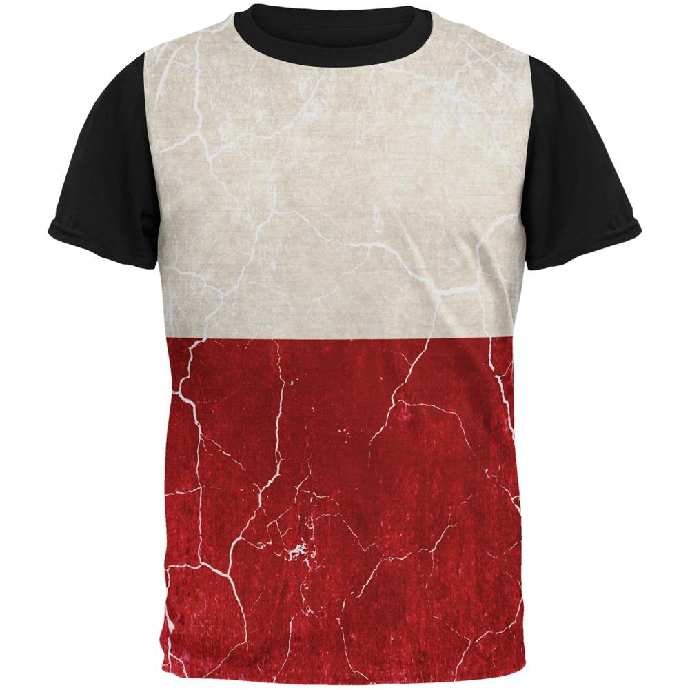 Distressed Grunge Polish Flag All Over Mens Black Back T Shirt Men's T-Shirts Old Glory MD Multi 