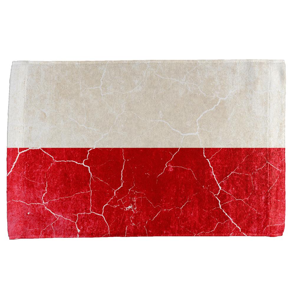 Distressed Grunge Polish Flag All Over Hand Towel Hand Towel Old Glory OS Multi 