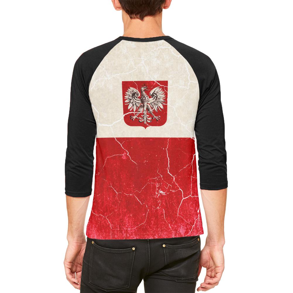 Distressed Grunge Polish Crest Flag Mens Raglan T Shirt Men's Raglans Old Glory   