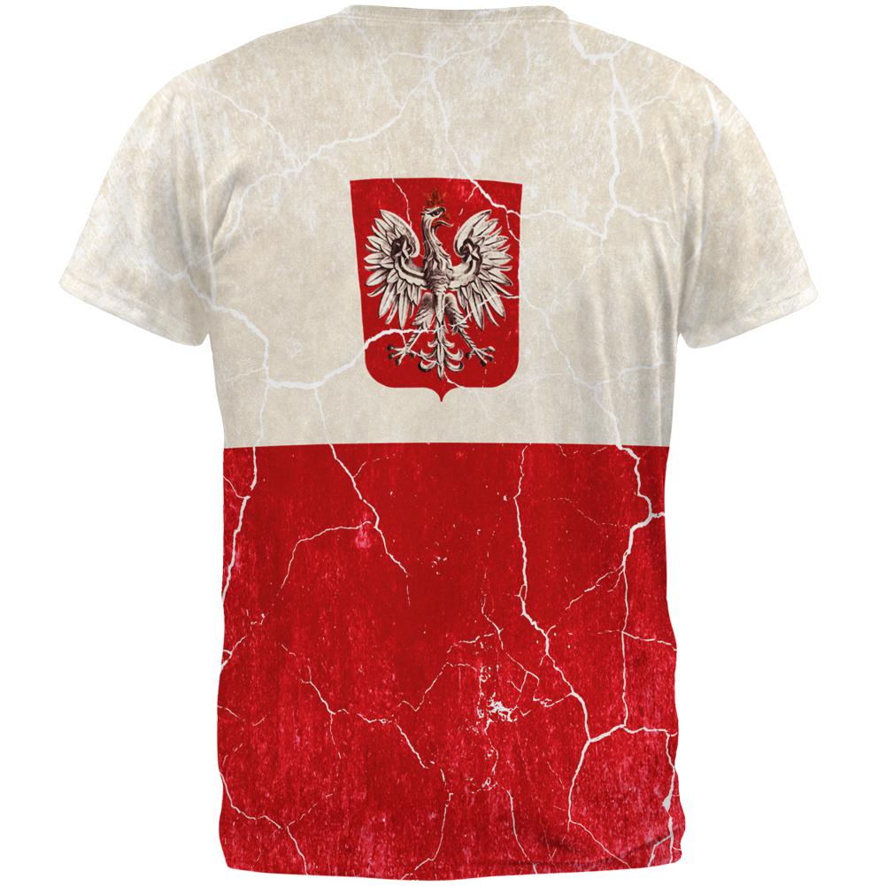 Distressed Grunge Polish Crest Flag All Over Mens T Shirt Men's T-Shirts Old Glory   