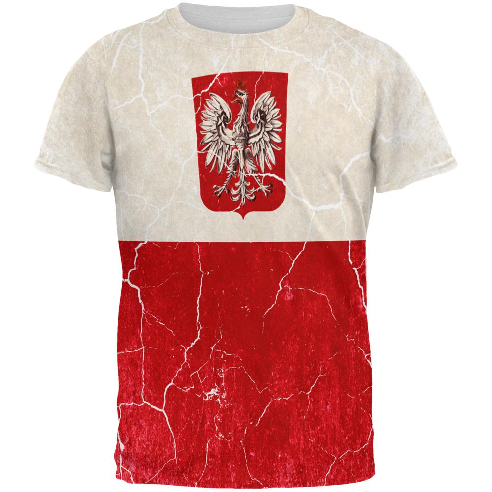 Distressed Grunge Polish Crest Flag All Over Mens T Shirt Men's T-Shirts Old Glory 2XL Multi 