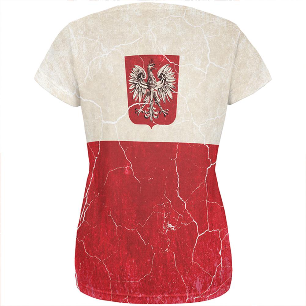 Distressed Grunge Polish Crest Flag All Over Womens T Shirt Women's T-Shirts Old Glory   