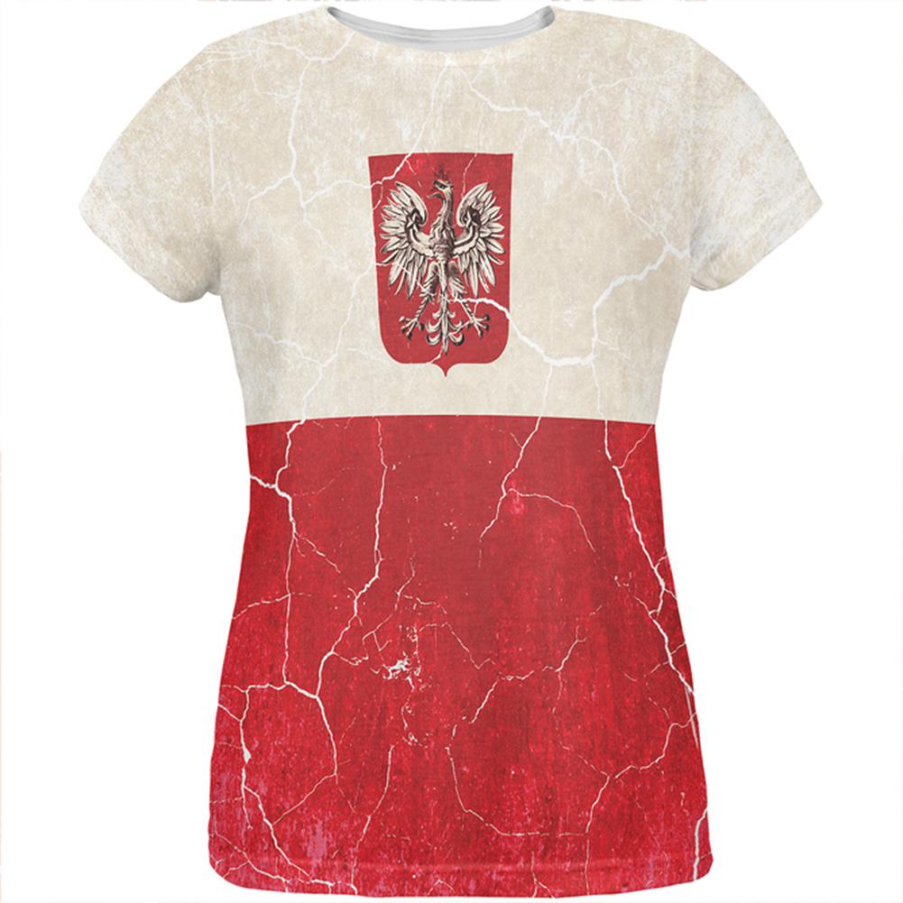 Distressed Grunge Polish Crest Flag All Over Womens T Shirt Women's T-Shirts Old Glory 2XL Multi 