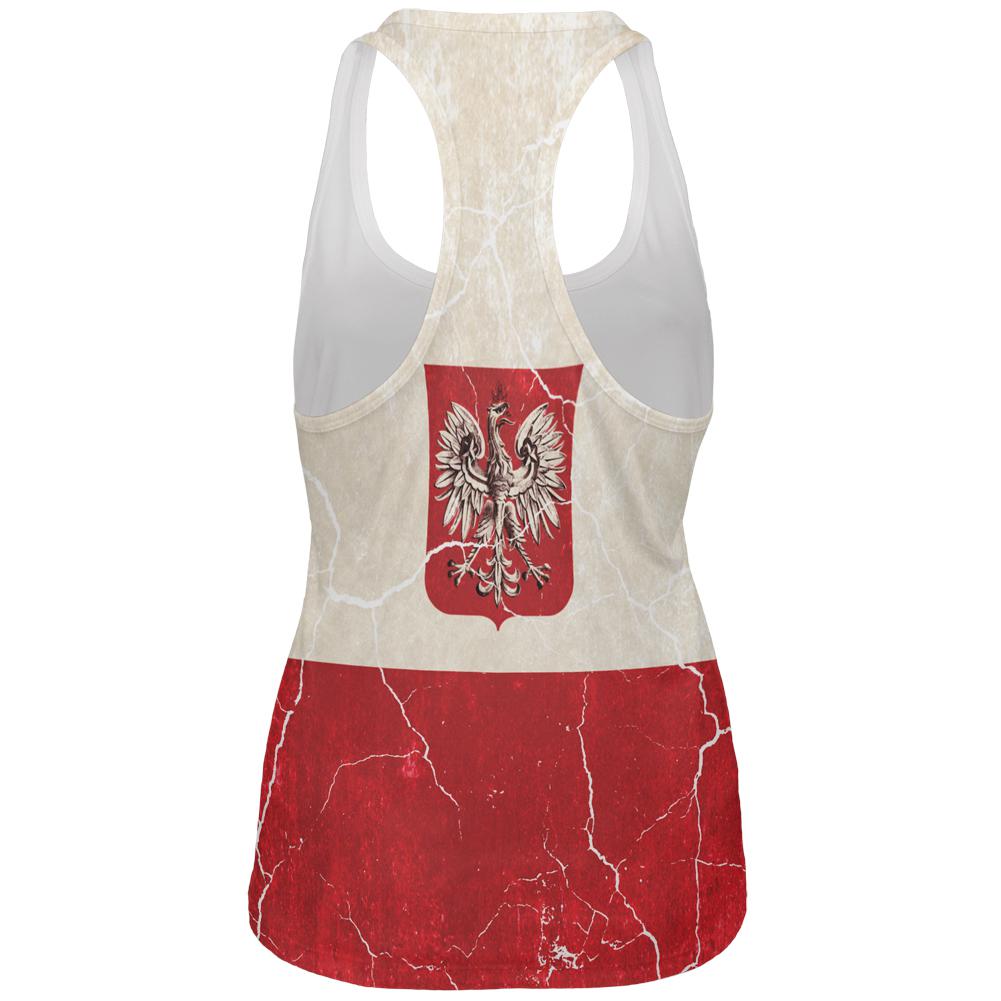 Distressed Grunge Polish Crest Flag All Over Womens Work Out Tank Top Women's Tank Tops Old Glory   